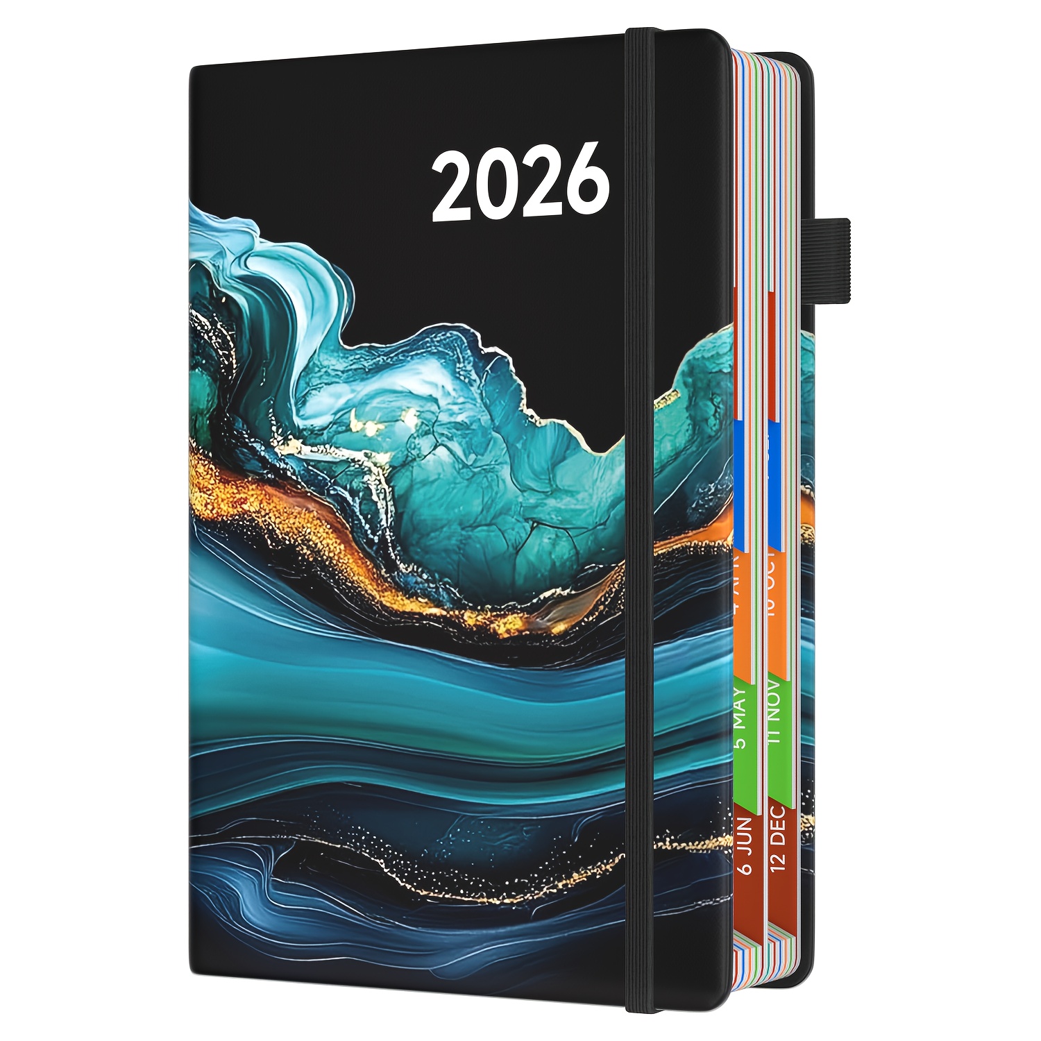 TEMU 1pc Diary 2026 Daily Planner A5 With Colorful Tabs, From 2026 To 2026, Page A Day Appointment Book With Monthly View, Elastic Closure, Pen Loop,