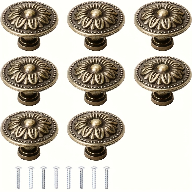 8 12pcs set antique bronze cabinet handles retro   round decorative pulls furniture cabinets and wardrobes metal material with screws drawer pulls decorative knobs detailed engraving cabinet knobs and pulls