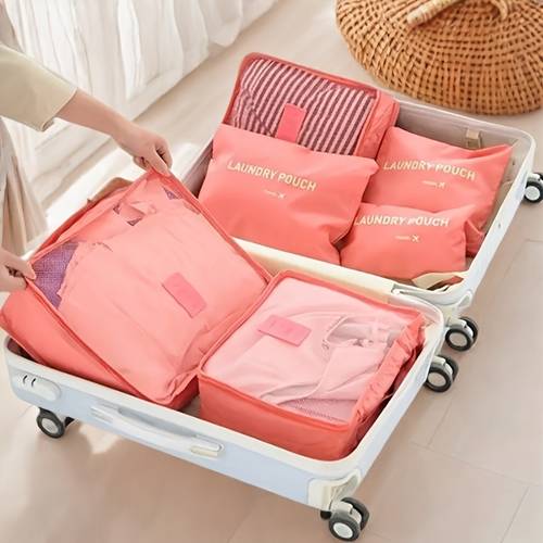 6-delige oxford-stoffen opbergtas set met capaciteit, reisbenodigdheden organizer, multifunctionele kleding organizer voor zakenreizen, opvouwbaar en kreukvrij, voor thuisopslag, outdoor reizen en woon-werkverkeer, geschikt voor kleding, broeken