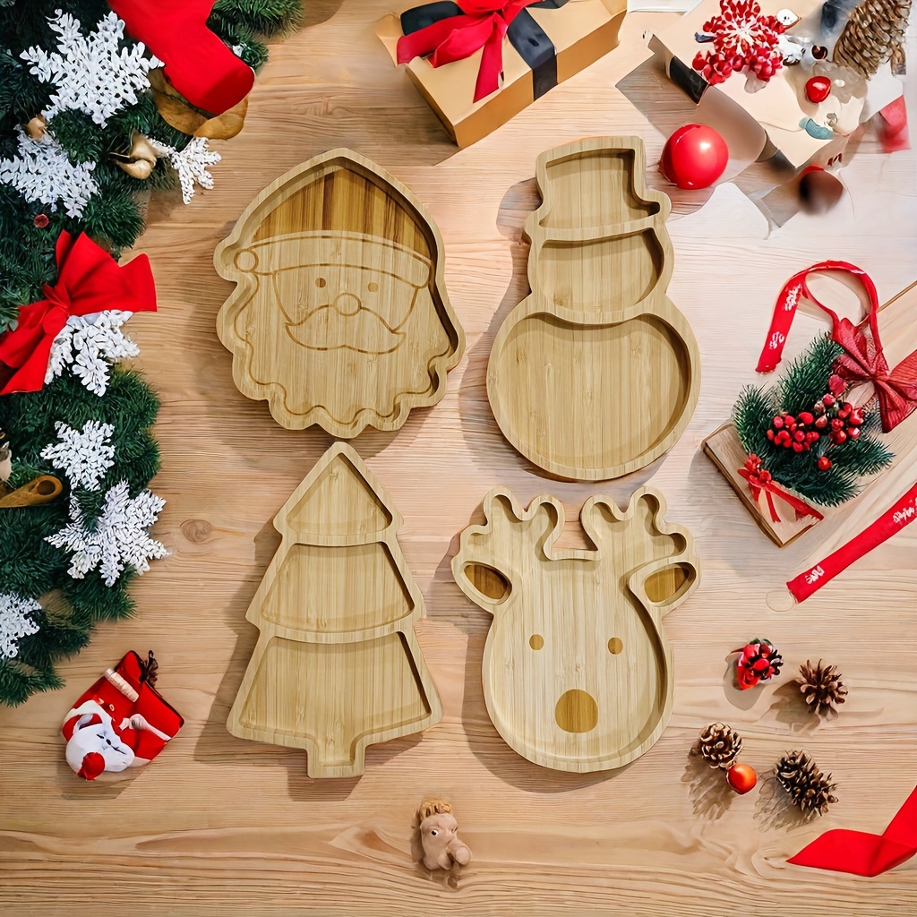 

Festive Bamboo Christmas Tree, Snowman, And Reindeer Serving Trays - Holiday Parties And Gatherings