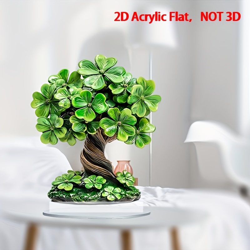 

1pc 2d Flat Acrylic2d Flat 's Day Clover Tree Decor - Acrylic Art For , Desk, Living Room, Bedroom - Ideal New Year Or Valentine's Gift, No Power Needed