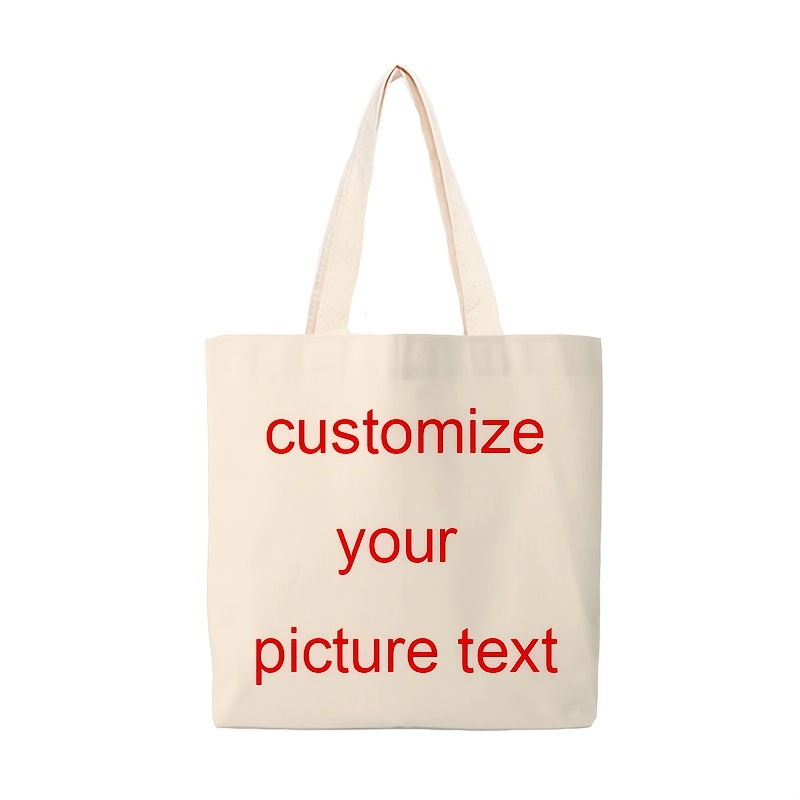 

1pc Vintage Style Customizable Polyester Canvas Tote Bag, Personalized Photo & Text, Machine Washable, No Closure, Reusable Shoulder Bag For , Ideal Gift - 16x16 Inch