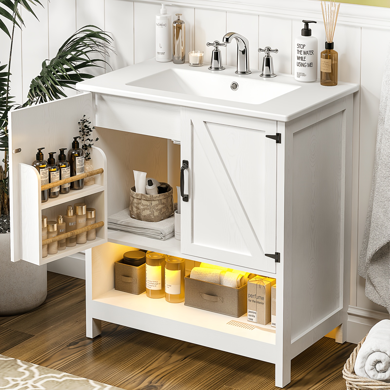 Modern Nordic Minimalist Bathroom Vanity - 30" Cabinet Set with Ceramic Sink 12 Modern Nordic Minimalist Bathroom Vanity Sink Detail