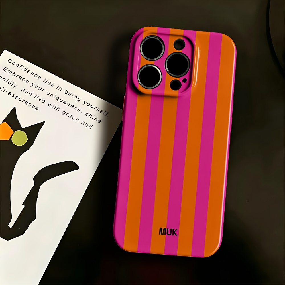 TEMU Phone Case: Red Orange Stripesphone Case Suitable For Iphone 17 16 16e 15 14 13 12 11 Pro Max Xr Xsmax 8 7 Plus Lens Protection Hard Pc Back