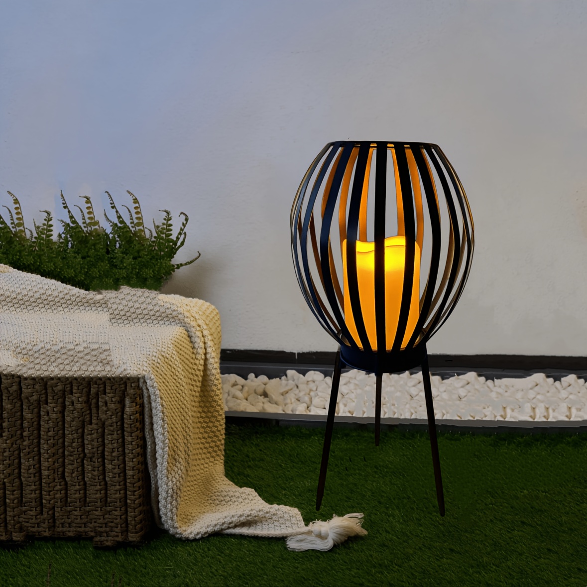 TEMU Outdoor Solar Pumpkin Candle Tripod Floor Lamp, Simple And Courtyard Decoration Lamp Used Indoors Or Outdoors, Lawn Porch Decoration Lamp,