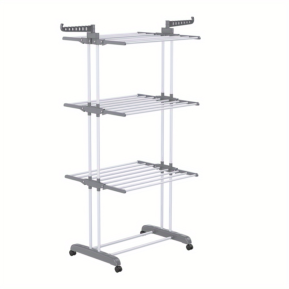 TEMU 3-tier 172cm Large Laundry Racks For Drying Clothes, Foldable Stainless Steel Movable Clothes Rack With 4 Castors, Portable Clothing Rack With