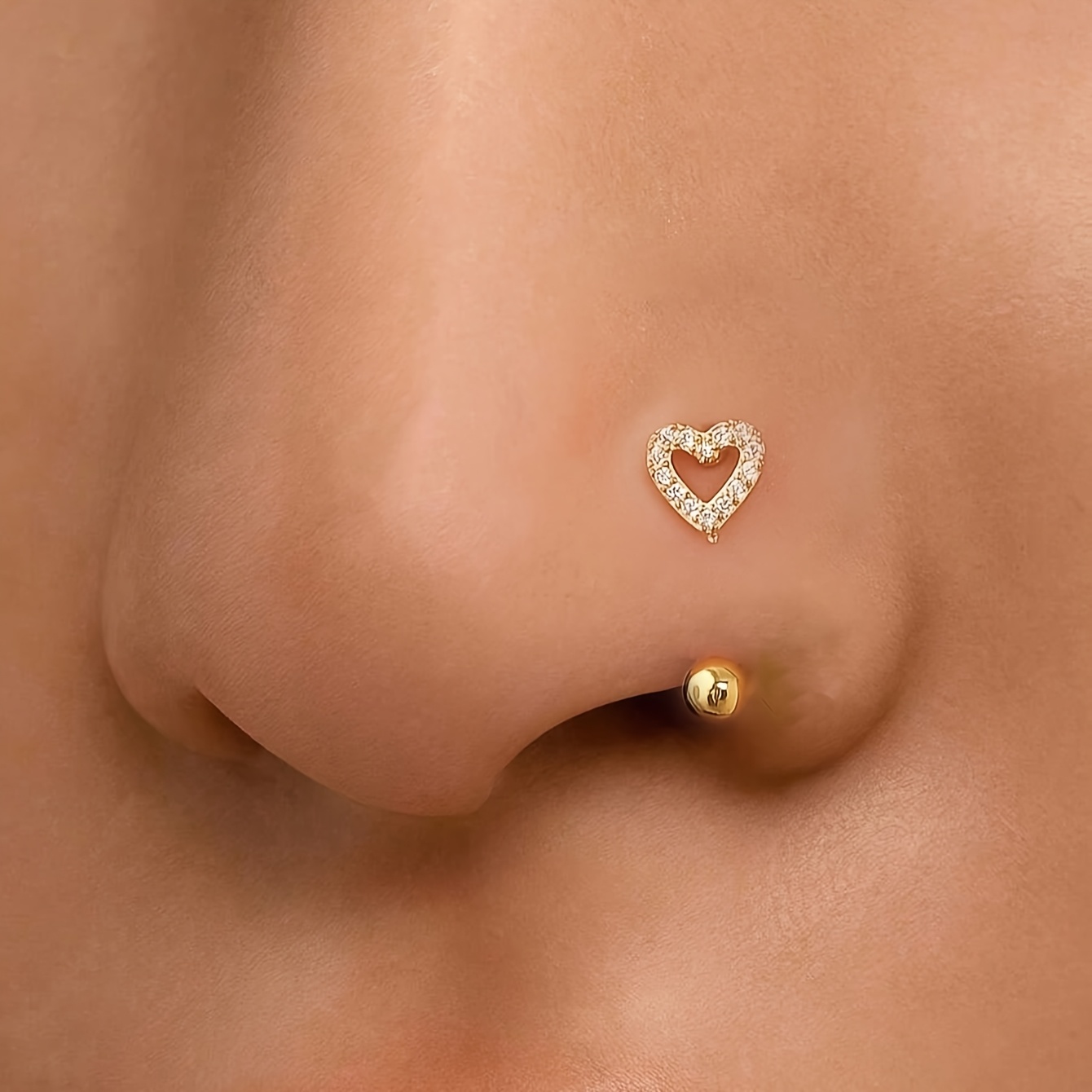 TEMU 1 pièce Bijou de nez et de lèvre de C plaqué SENLANSP pour femme - Anneau créole de cœur pour piercing de nez ou de lèvre, cadeau de de décembre