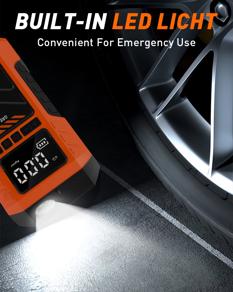 Upgraded 10-In-1 Multifunctional Portable Air Compressor, Equipped with 180 PSI Air Pump, Heavy-Duty Car Emergency Jump Start Kit, Emergency Starter Box for 5.0L Gasoline/101.44Oz Diesel, Portable Tire Inflator, 8000A Peak, 3 Modes Lighting