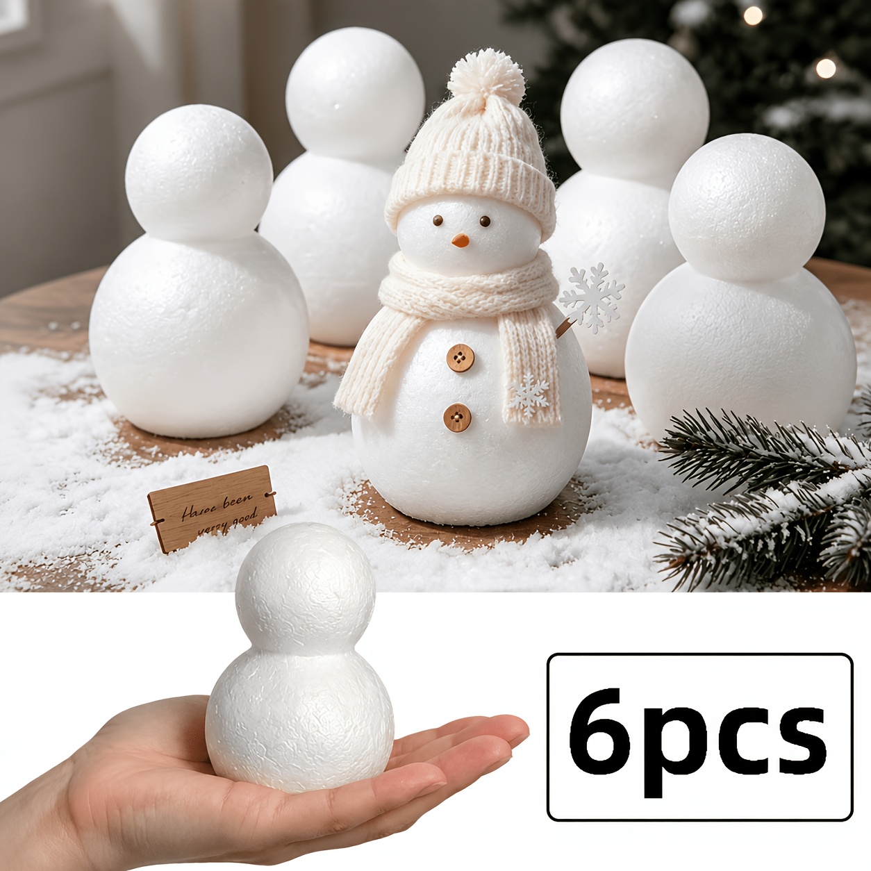 TEMU Ensemble de 6/10 pièces de mannequins de neige EPS, mannequins de neige de Noël en mousse de polystyrène, base florale enveloppée à , matériaux