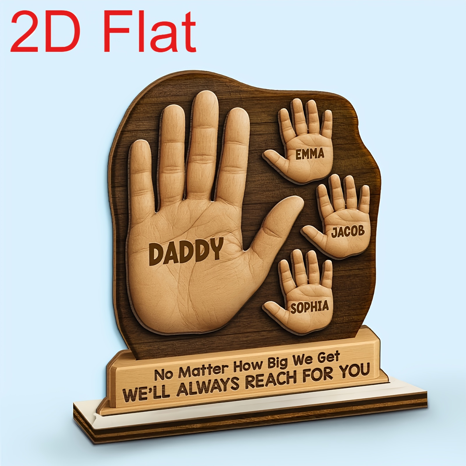 TEMU 2d Flat, Custom Family Wooden Handprint Plaque: " How Get, We'll Reach For You" | Ideal Father's Day & Grandpas, 2d Flat