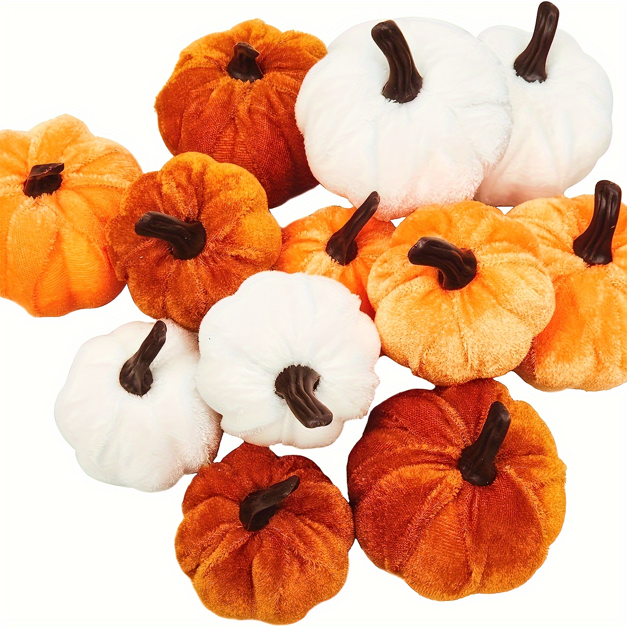 

6-pack Fabric Artificial Pumpkins - Velvet Textured, Non-electric, Featherless Fall Decor For Home, Farmhouse, Thanksgiving, - Seasonal Photo Props, Christmas Holiday Ornament