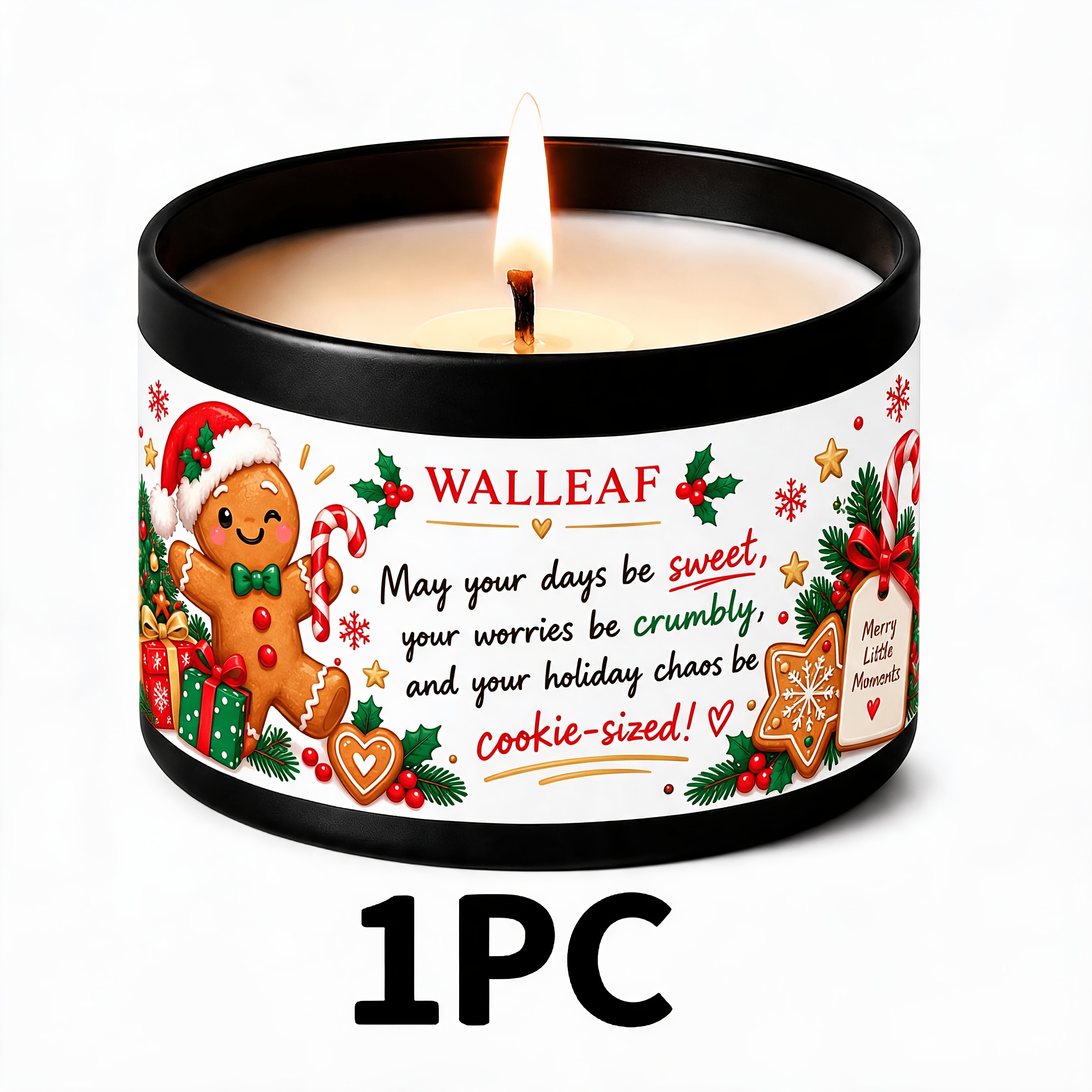 TEMU Bougie Parfumée Pain d'Épices WALLEAF, avec un Parfum et de Biscuit Épicé, Présente un Design Amusant de en Pain d'Épices Associé à des Vœux de