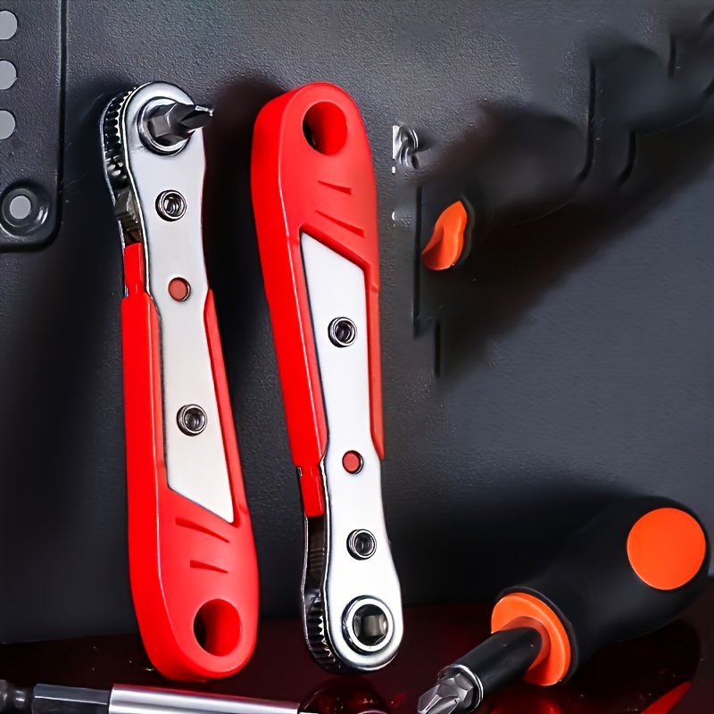 Wrench Handle for Narrow Spaces, Front and Rear, Elbow Wrench, Right Angle Bend, Phillips Screwdriver, Steel Material, Red, Requires Assembly, Non-Electric, No Battery Required, Suitable for Industrial and Scientific Use