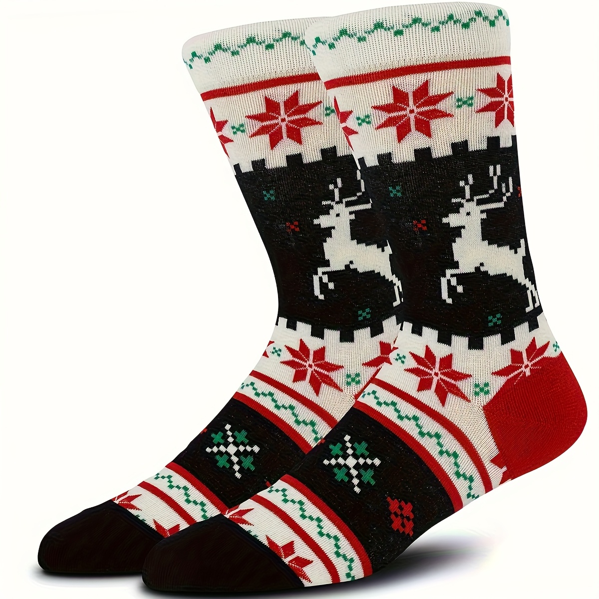 Image of 1 Pair Men Women Cartoon Christmas Reindeer Mid-calf Socks Warm Comfortable Durable Christmas Gift Socks