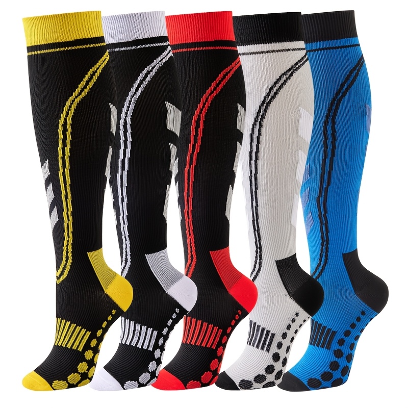 TEMU 5 Pairs Of Compression Socks For Men And Of Knitted Breathable Fabric Used For Daily Leisure Work As Well As For Fitness Marathon Mountain