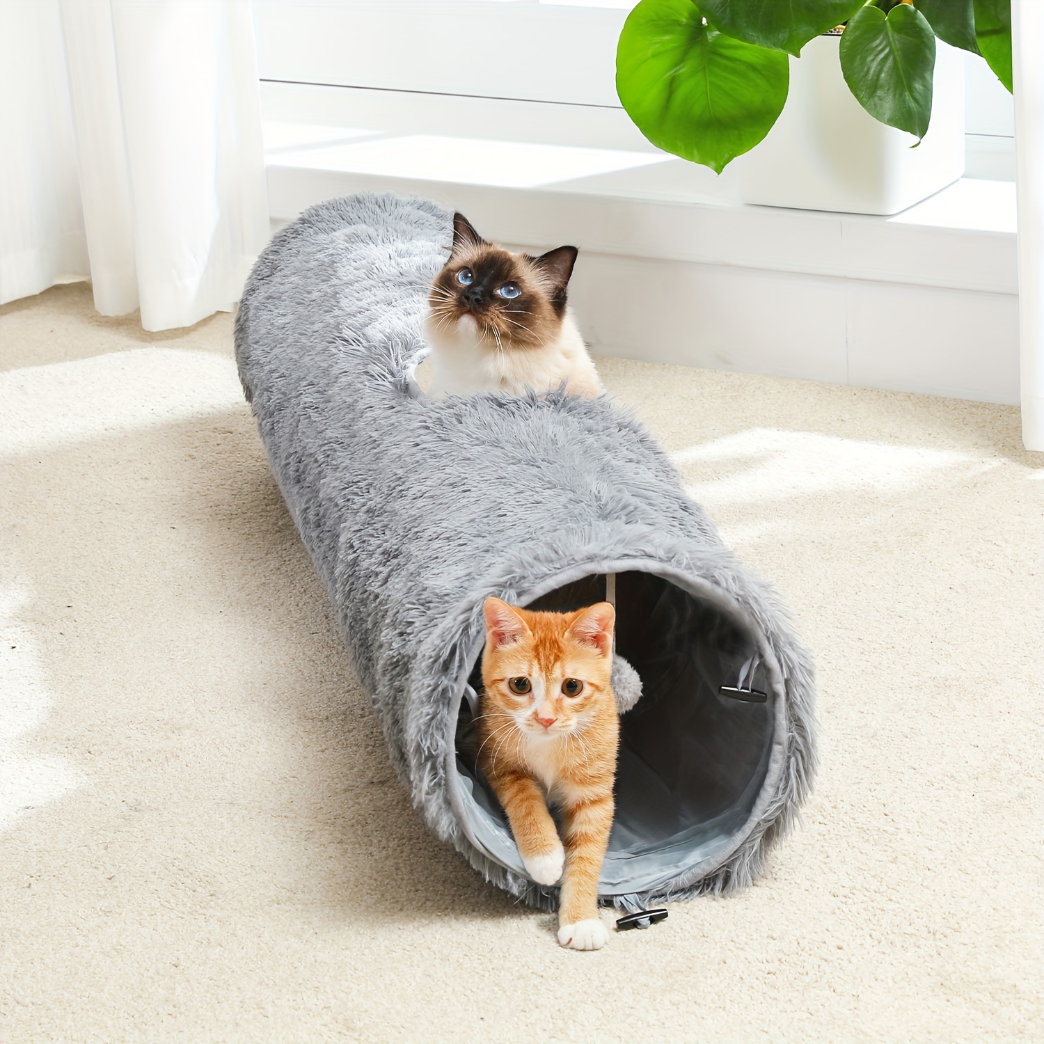 

2pcs Large Plush Cat Tunnel, 44.9 Inches Long Collapsible Cat Tube 9.8 Inches In Diameter, Collapsible Fluffy Plush Cat Toys For Indoor Cat, Rabbits And Puppies
