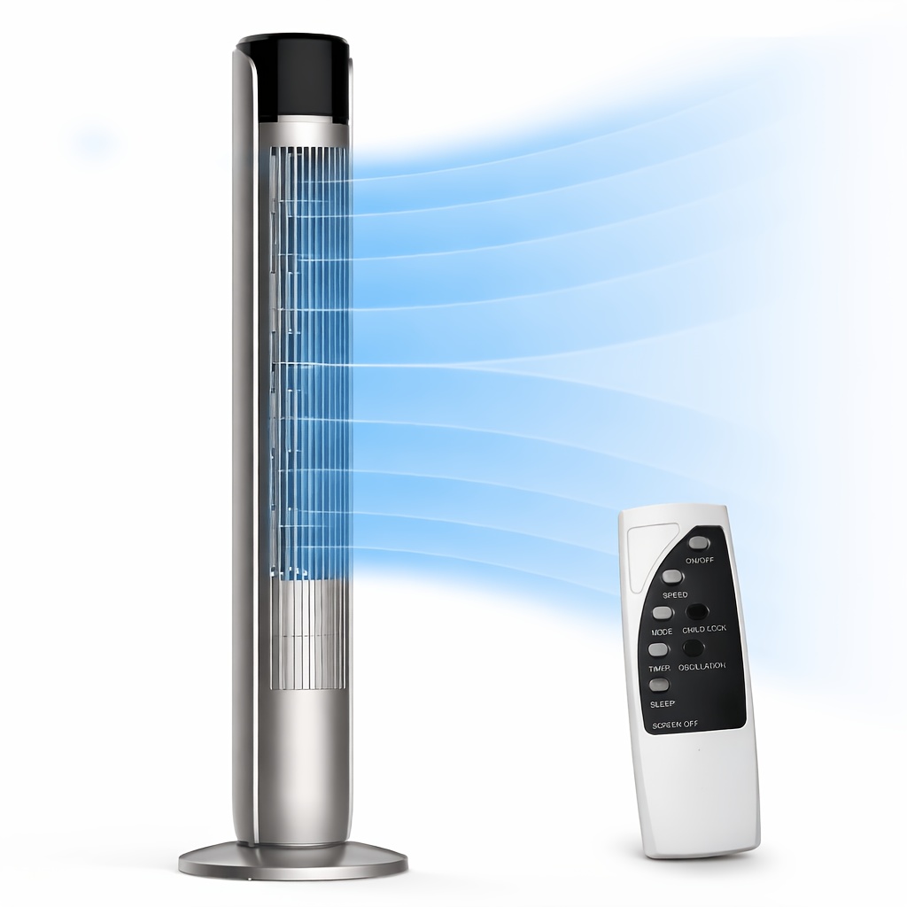 39-Inch Bladeless Tower Fan With Remote – White & Grey, Oscillating & Timer