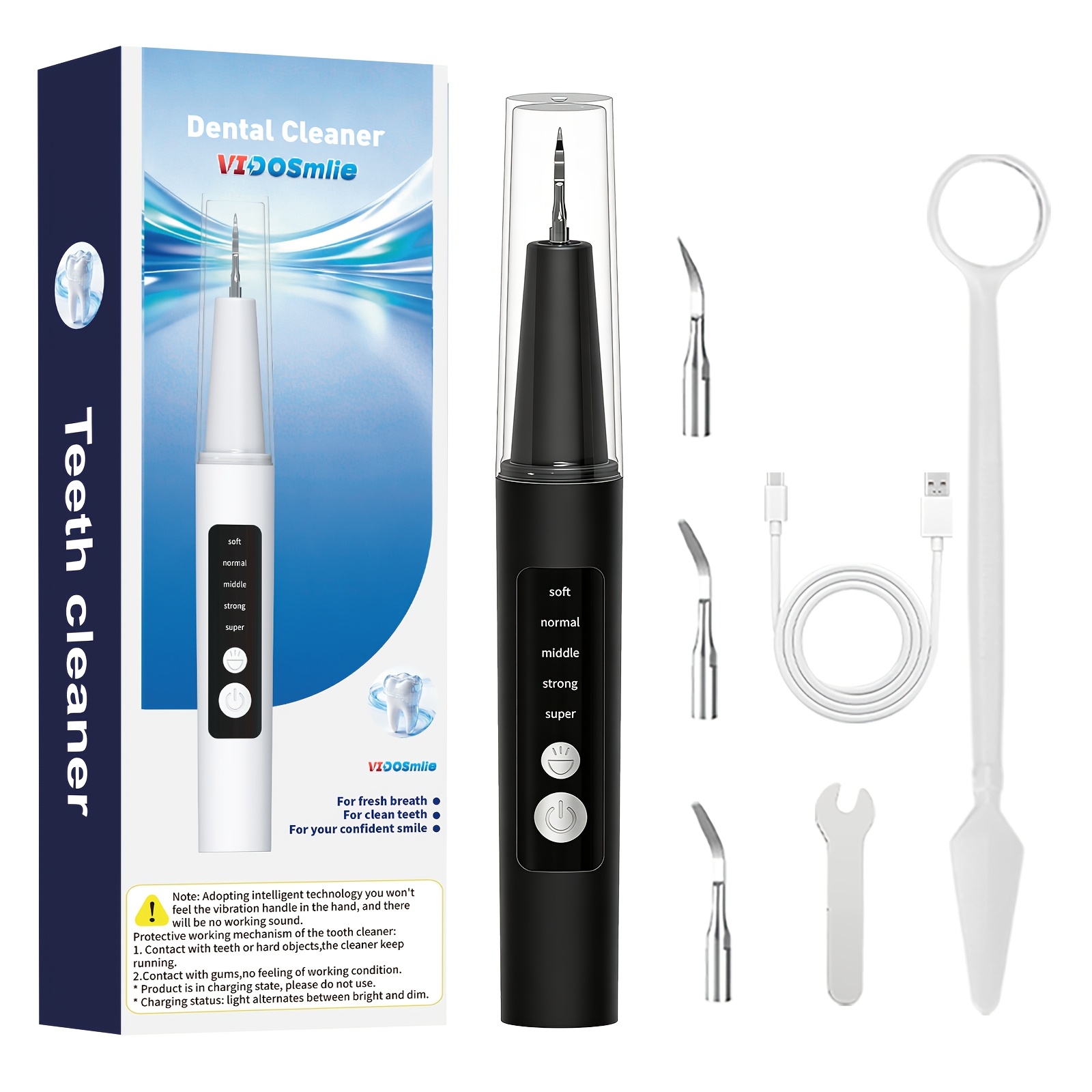 Plaque Removal Kit - Electric Tooth Cleaner, with 5-Level Adjustable LED Light, 4pcs Interchangeable Heads And 1pc Oral Mirror, Electric Toothbrush, Holiday Gift for Parents, Gift for Girlfriend