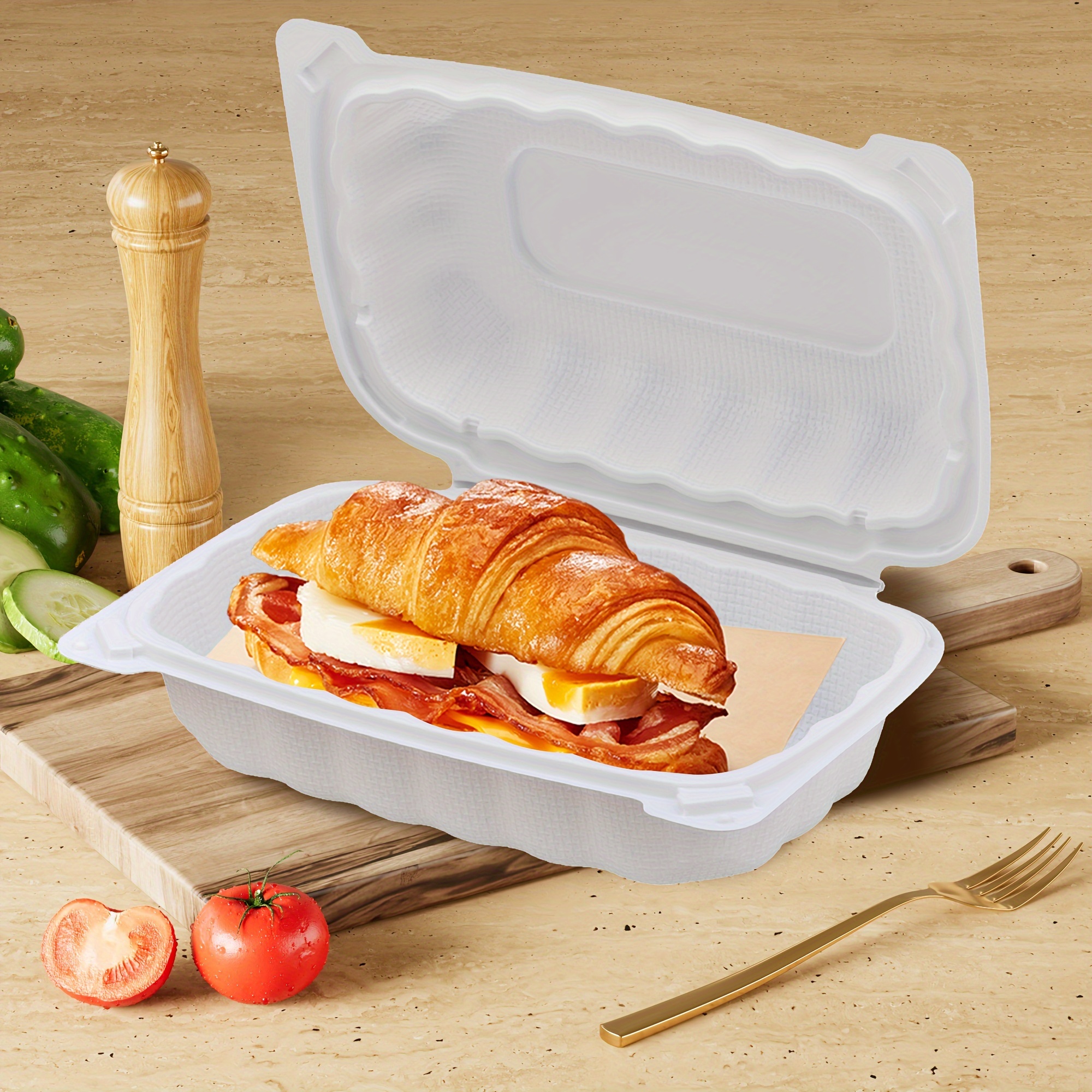 

50 9"×6" Lid Container (1 Compartment) - - Plastic , For Salad Hamburger - And Safe