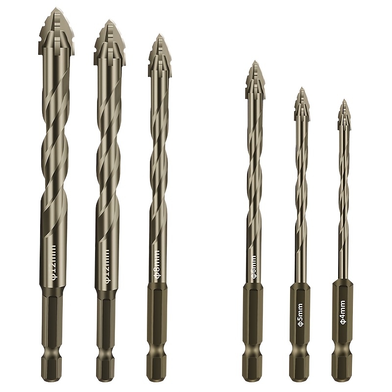 

6pcs High-durability Alloy Steel Drill Bit Set With 4 Bits For Ceramic, Glass, Marble & Concrete