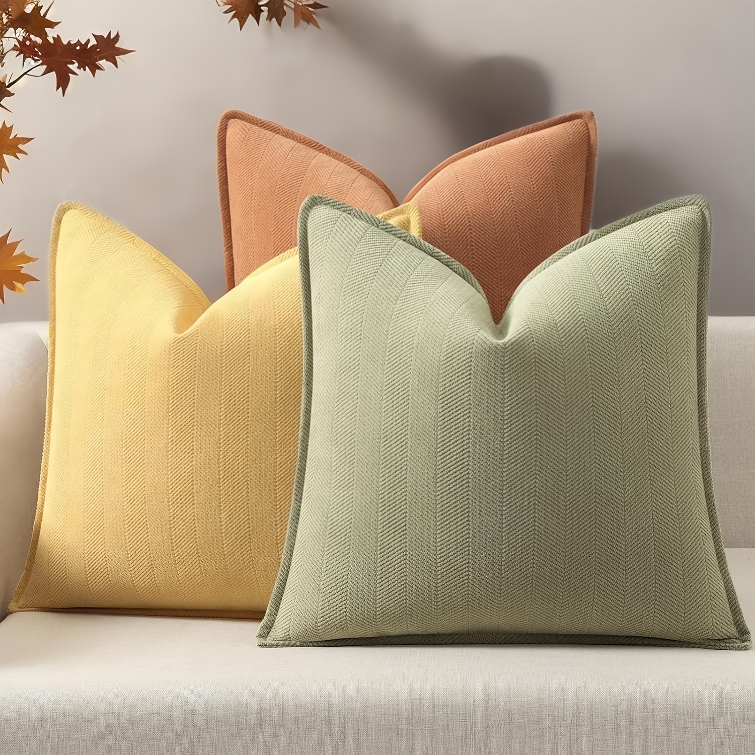 3pcs Set, Herb-patterned Western Modern Double-sided Design Chenille Throw Pillow Covers, No Pillow Core, Soft, Comfortable and Natural Bohemian-style Farmhouse Neutral Sofa Cushion Cover, Outdoor Modern Sofa Bed Cover, Living Room Home Decoration