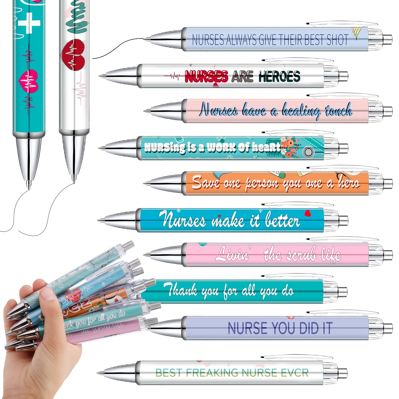 

5/10pcs Nurse Ballpoint Pens Lovely Cartoon Nurse Pens Cute Retractable Nursing Pens Funny Ink Ballpoint Pens For Students Workers Office Nurse Appreciation Gifts