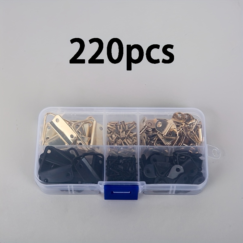 TEMU A Set Of 220pcs Of Golden And Black Triangular Frame Hooks, Including Single-hole Small Hooks, Frame Hardware, And Matching Screws In