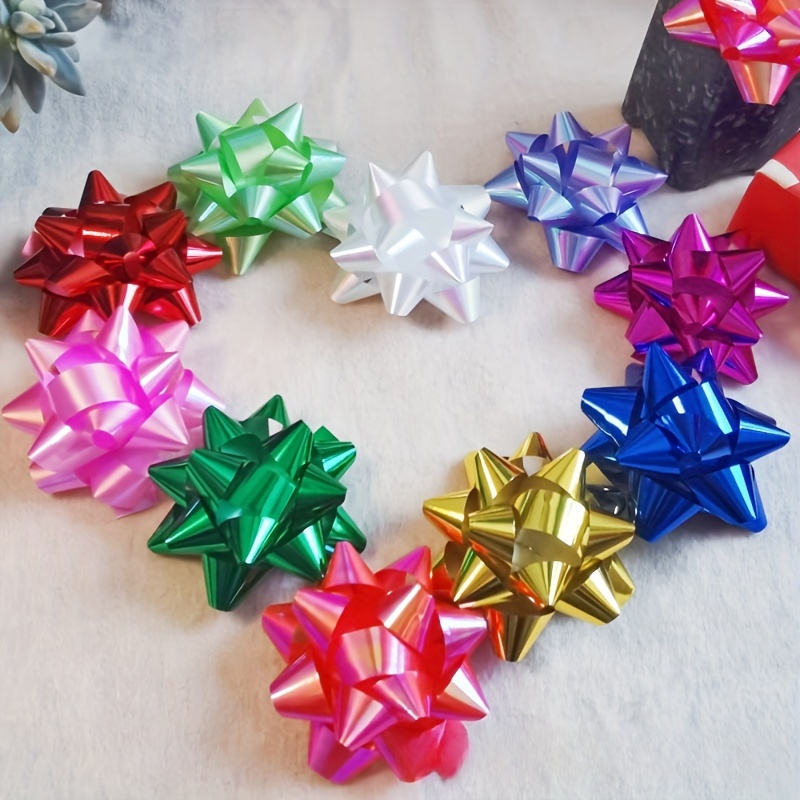 

100-pack Glossy Star Bow Ribbons For Gift Decoration – No Electricity Or Battery Needed – Featherless Holiday Party Supplies For Christmas, Gift Packaging, And Festive Decorations (assorted Colors)