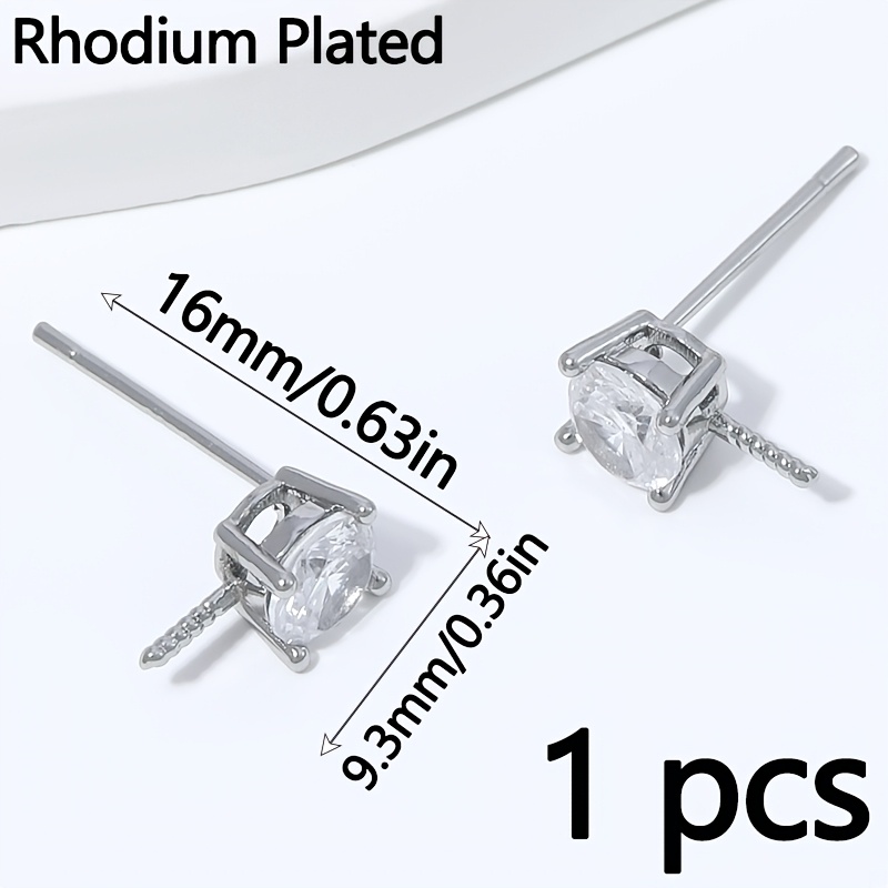 TEMU 1pc 18k Gold Plated Brass Earring Posts With Pearl Mounting Additions, Inlaid Zirconia Earring Studs Base, Jewelry Making Findings