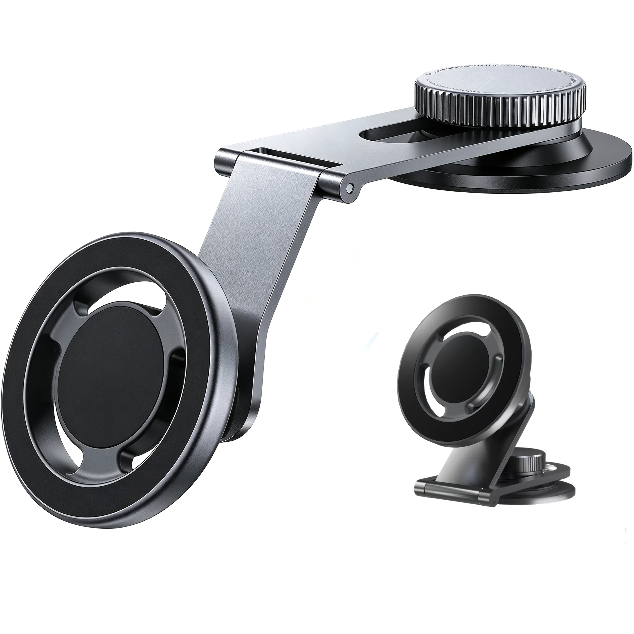 TEMU Support Voiture Magnétique pour de Bord, Bras Pliable en Aluminium, Gris | Support Téléphone Magnétique Premium pour Tesla et Voitures, Aimant