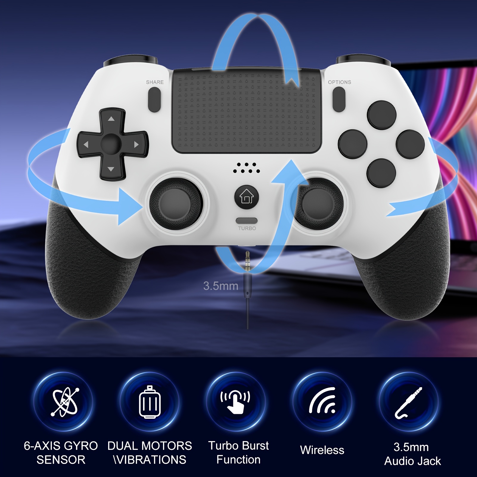 Wireless Game Controller for PS4, Slim, Pro, And PC Featuring Hall Effect Joysticks, a Gamepad with a 1000Mah Battery, Vibration, 6-Axis Gyro, Multi-Touch Pad, And a 3.5Mm Audio Jack