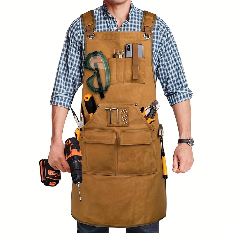 

Woodworking Apron For Men With 9 Tool Pockets, Heavy Duty Waxed Canvas Apron, Gifts For Men, Adjustable Back Straps - Suitable For Workshop Mechanics, Technicians, , , And Gardeners.