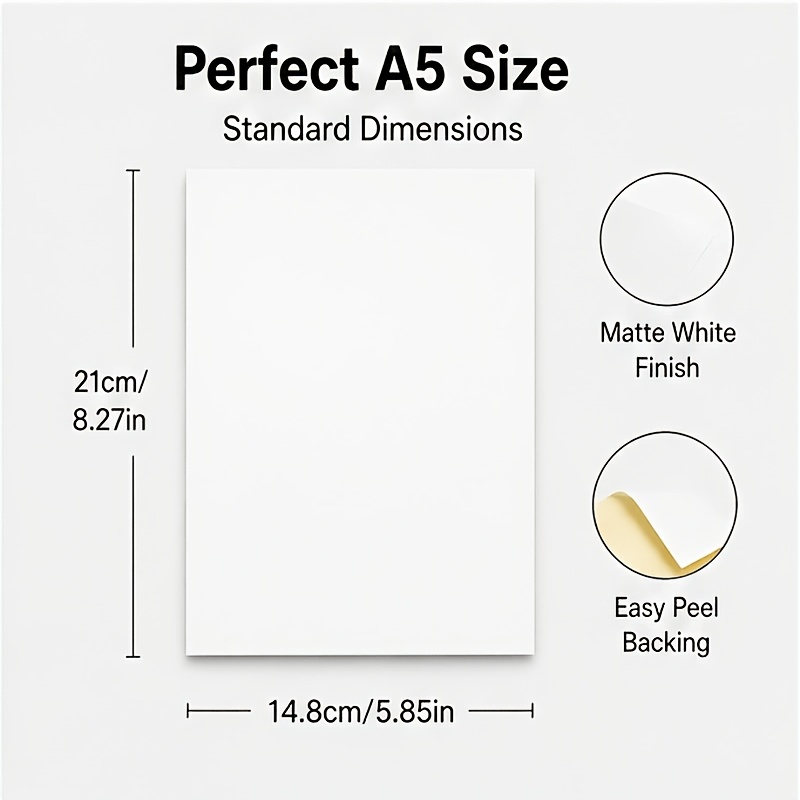 TEMU 25 Sheets A5 White Self-adhesive Label Paper-blank Printable Sticker Paper, Compatible With Laser And Inkjet Printers, Quick-drying, Perfect For