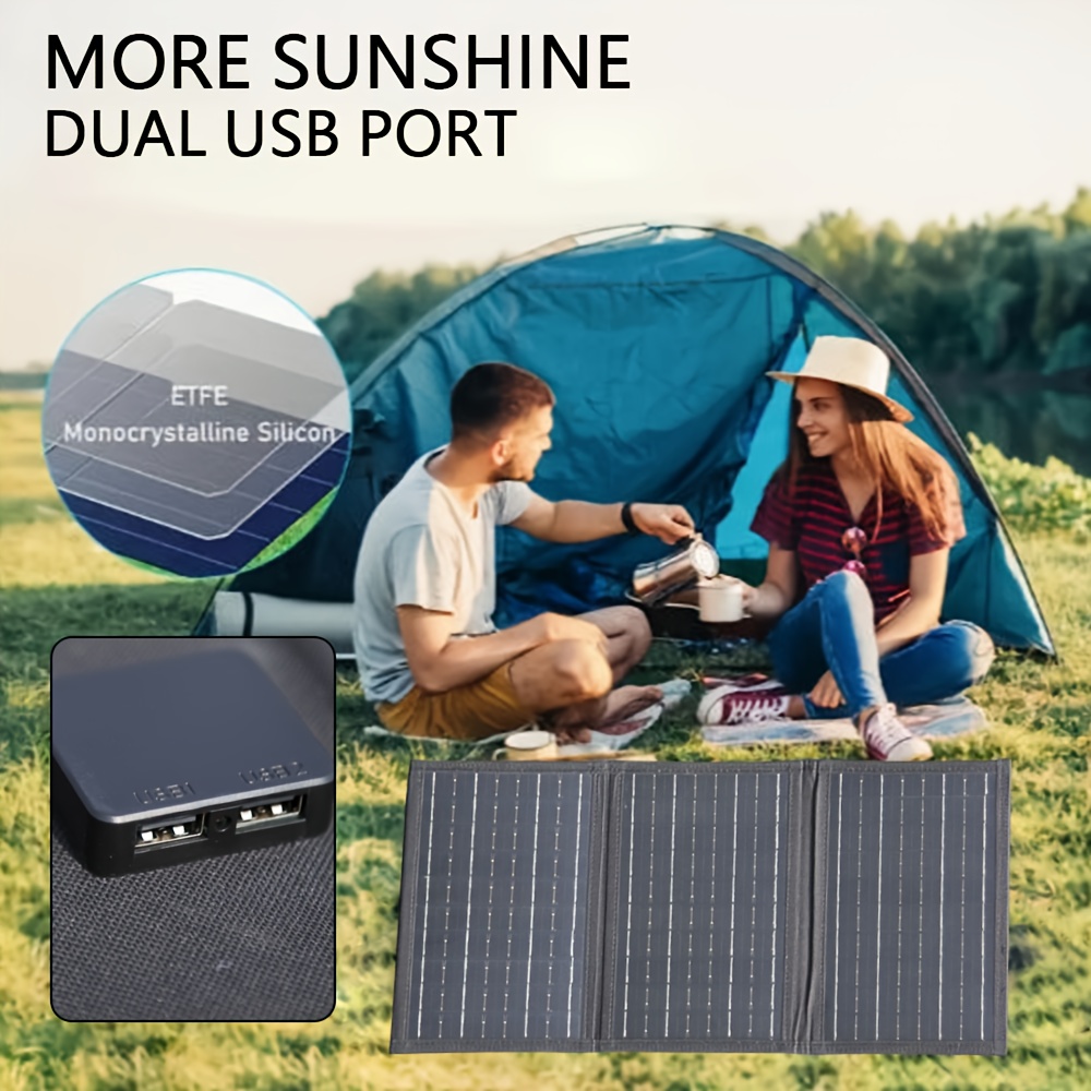 1pc Panneau Solaire Pliable avec Double Ports USB, Chargeur Solaire Portable pour Téléphones et Accessoires, Idéal pour le Camping, la Randonnée, le Vélo et les Pique-niques, Batterie Solaire Externe