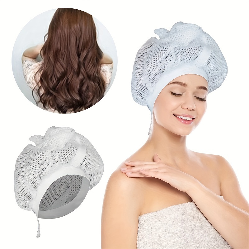 

1/4pcs Net Plopping Cap For Drying Curly Hair, Adjustable Mesh Shower Cap For Bath, Quick Drying Hair Towel Bath Hats