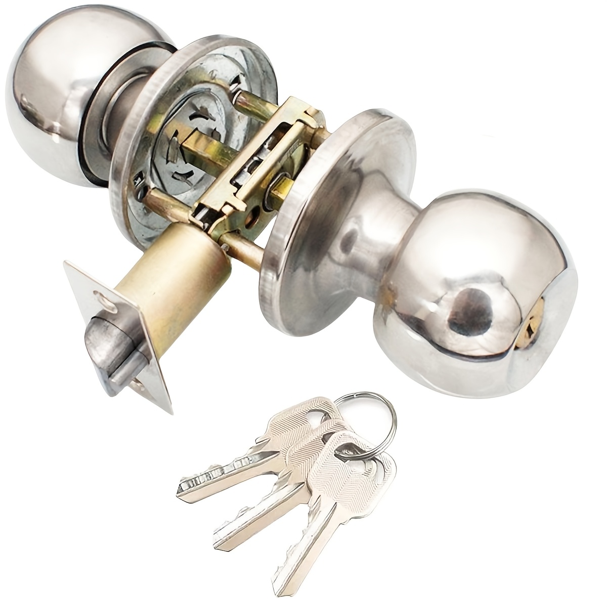 

Facoow Entry Door Knob With Lock And Keys - Sleek Satin Stainless Steel, Standard Ball Design For Interior & , Mechanical Knob Control, No Battery Required