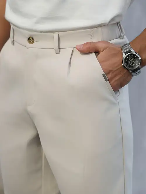 men's dress pants short length Mens Flat-Front Ankle-Length Dress Pants Slim Fit Cropped Trousers MOGU SUIT