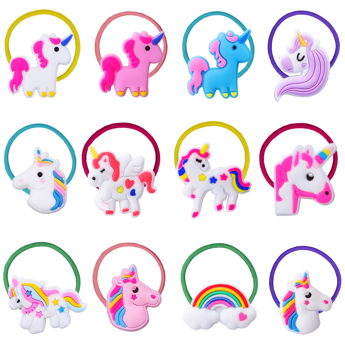 Image of 12pcs Unicorn Hair Elastic Bands, Hair Ties, Birthday Gifts, Party Supplies. Unicorn-themed Party Costume Accessories. Candy Bag Fillers. Random Colors.