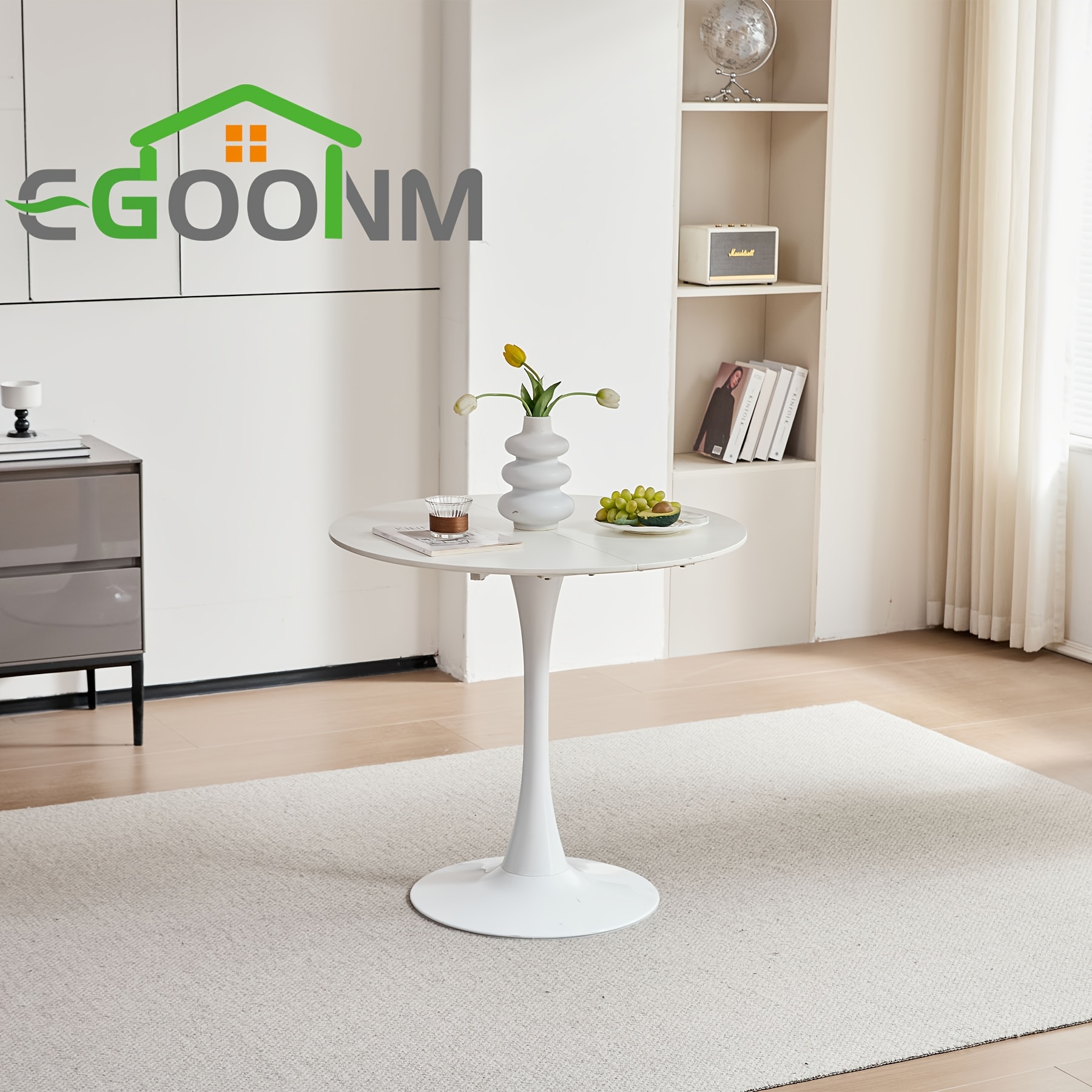 Image of Egoonm 80cm Round Tulip Dining Table With Thickened Top And Metal Pedestal, Mid-century Modern Bistro Table For Kitchen, Small Spaces, Living Room, Cafe