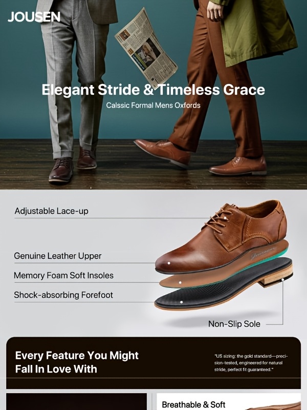 mens dress shoes faux leather classic formal mens oxfords - Temu display picture 1