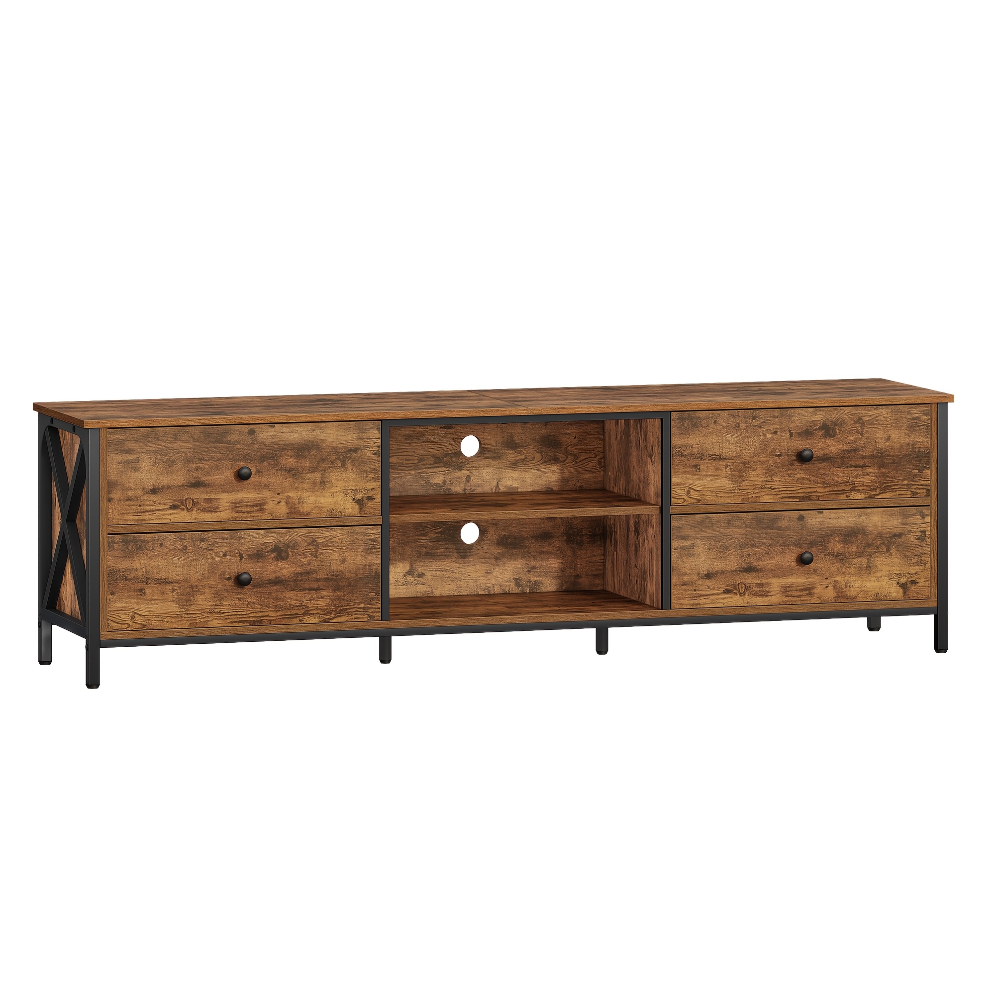 Tv Stand Cabinet Up To 65 Inch, Tv Unit With 4 Drawers And 2 Open Shelves, Table For Living Room, Bedroom, Entertainment Room, Industrial, 40 X 178 X 51.5 Cm, Rustic Brown
