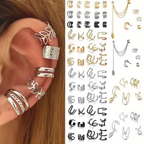 20pcs Minimalist Hollow Ear Clip Set, Fashionable No-Piercing Ear Bone Rings, C-Shaped Ear Clips, Retro Easy Bohemian Style Clip-On Ear Jewelry Gift Box, Daily Wear Additions, Fashion Women'S Gift