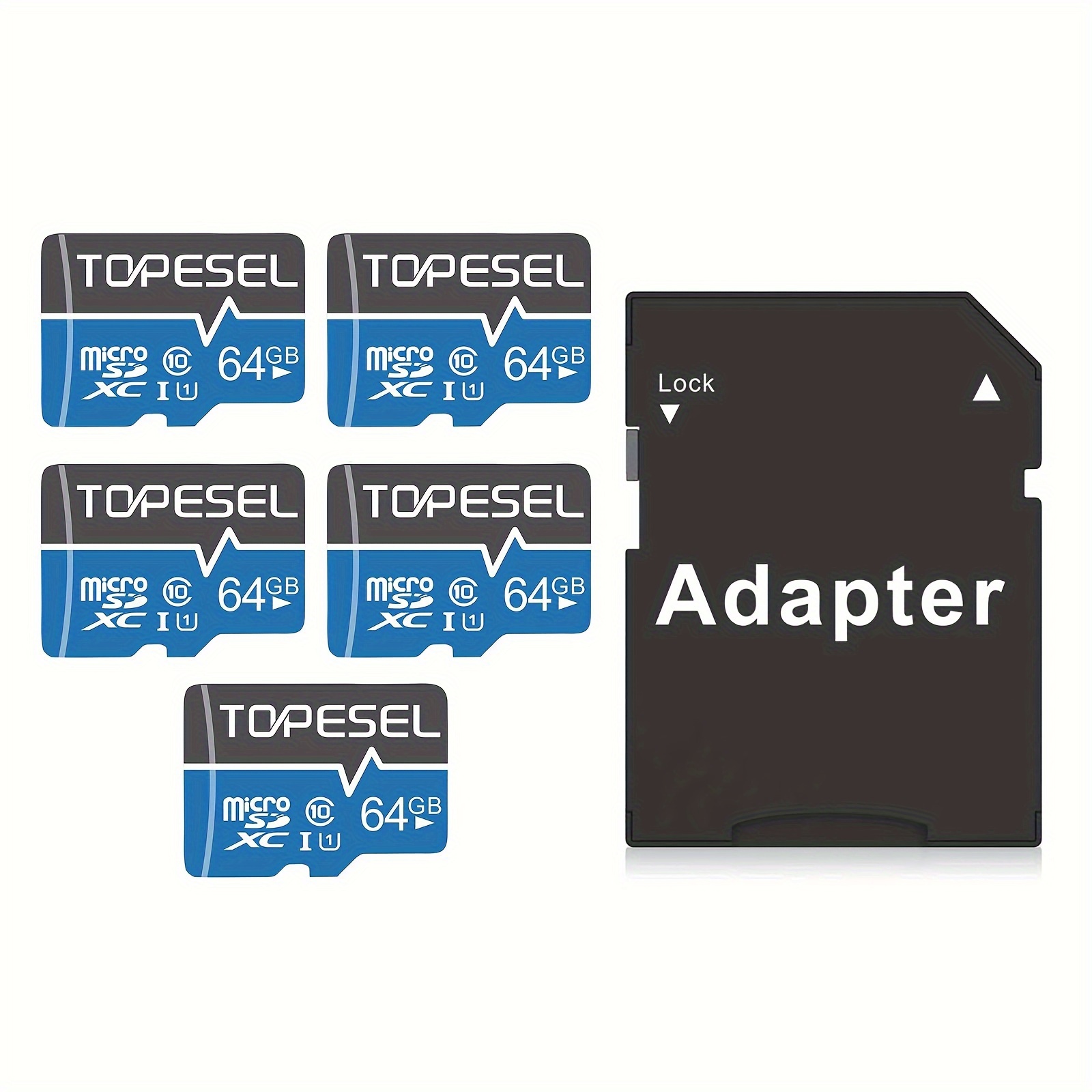 TEMU TOPESEL 5er-Pack/10er-Pack 64GB/32GB/16GB Micro SD-Karten mit Adapter Klasse 10 U1 Speicherkarten für Smartphones, Tablets, Kameras, Dash Cams,