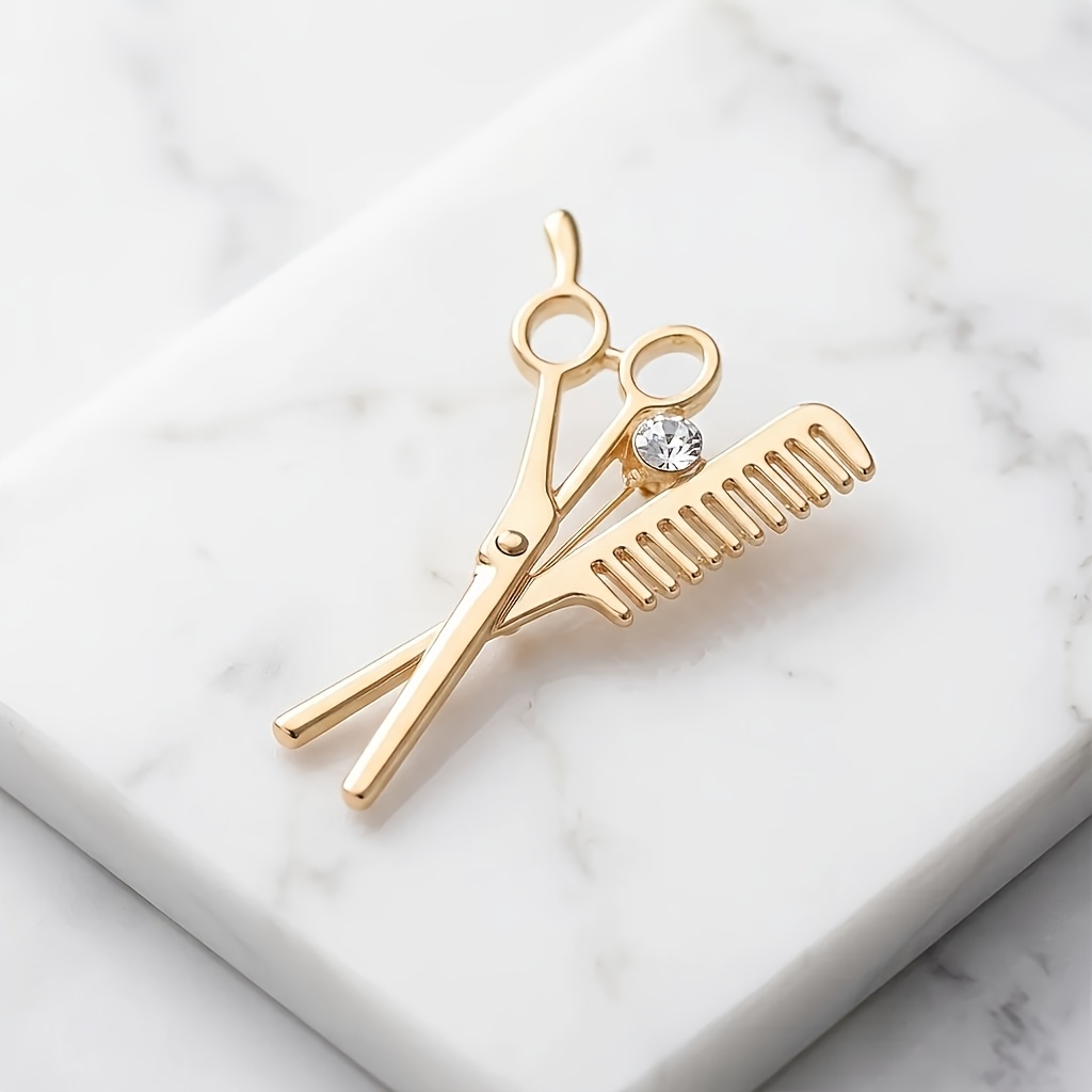 TEMU 1pc Broche de Tijeras y Peine de Moda, Broche Unisex Minimalista de Aleación, Adiciones de Ropa para Bolso, Lindo Broche de Tijeras y Peine, Pin