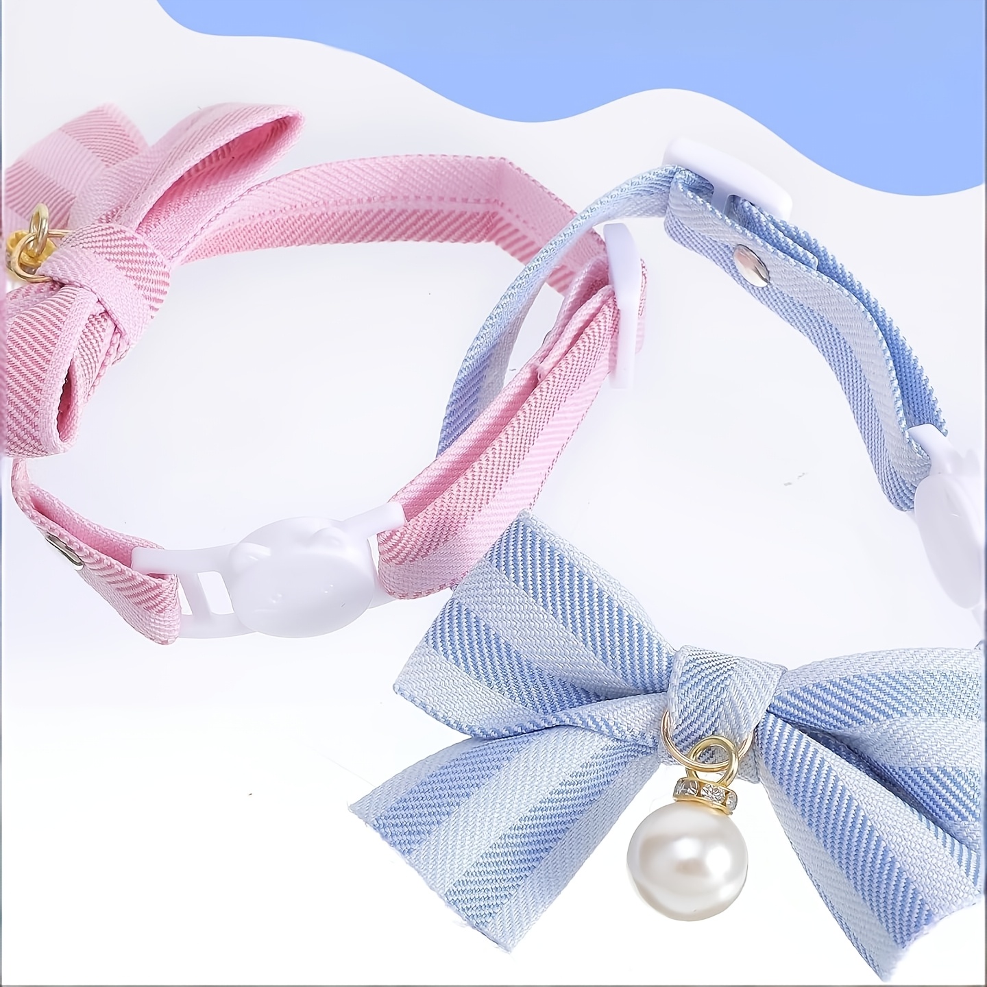 TEMU 2pcs Cat Bowtie Collars Breakaway, Bow Cat Collar For Cats & Small Dogs, Bowtie With Peral & Breakaway Design, Perfect For