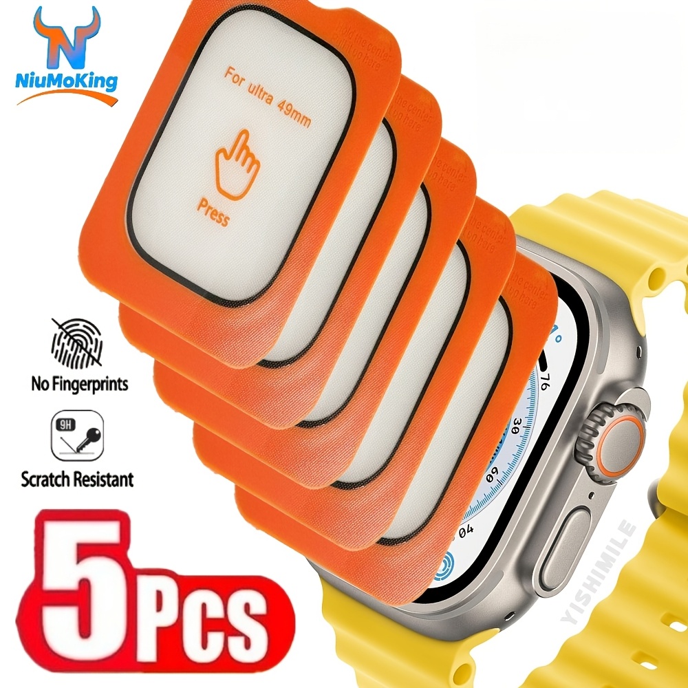TEMU Set Of 5 Tempered Glass Screen Protectors Designed For The For Watch Ultra 1, Ultra 2, And , Measuring 49mm, Featuring 9h Hardness And Automatic