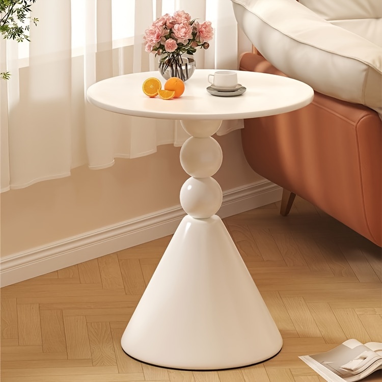 modern nordic inspired round side table creamy white metal portable   room balcony or bedside no   details 0