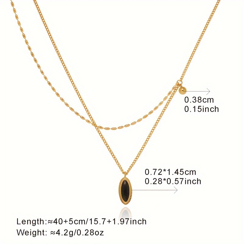 Image of Vintage Oval Cat Eye Black Necklace With Collarbone Chain, Stainless Steel Plated 18k Golden, Color-preserving Jewelry, And Elegant