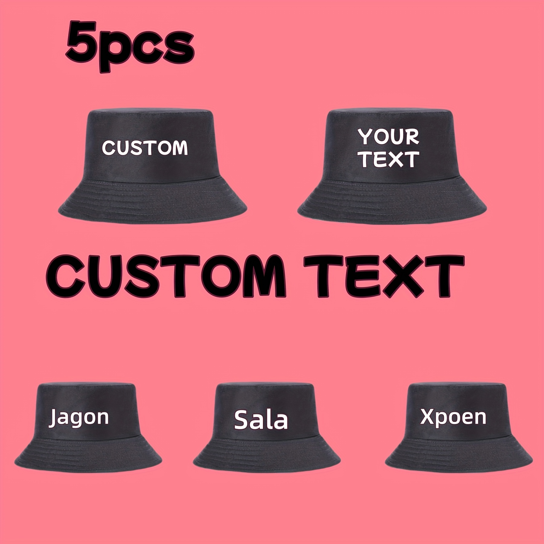 TEMU A Set Of 5 Custom Logo Text Double-sided Fisherman Hats Made From 100%, Lightweight And Resistant To Deformation, Featuring Exquisite Printing