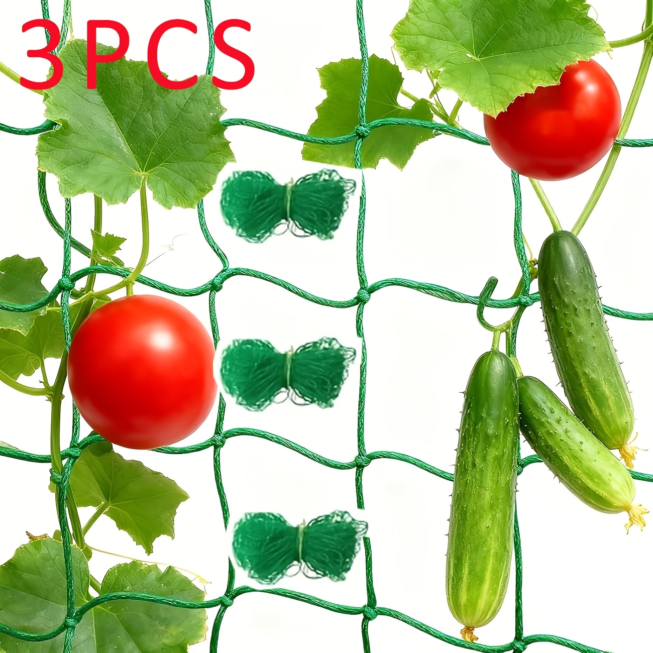 Image of 3pcs Collapsible Cucumber Support Netting | Garden Support Net, Ideal For Outdoor Climbing Plants, Climbing Mesh, Perfect For Zucchini, Vegetables, And Flowers